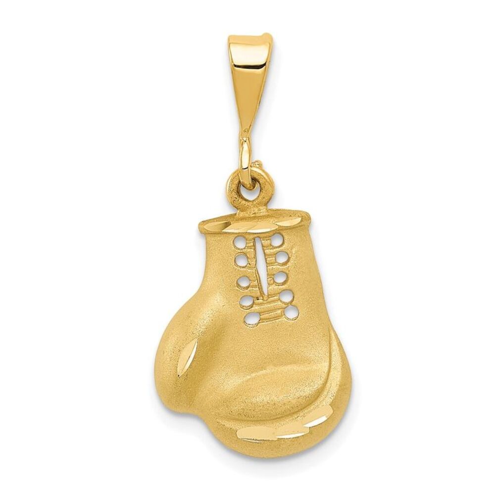 14k Yellow Gold Satin and Diamond Cut Boxing Glove Pendant